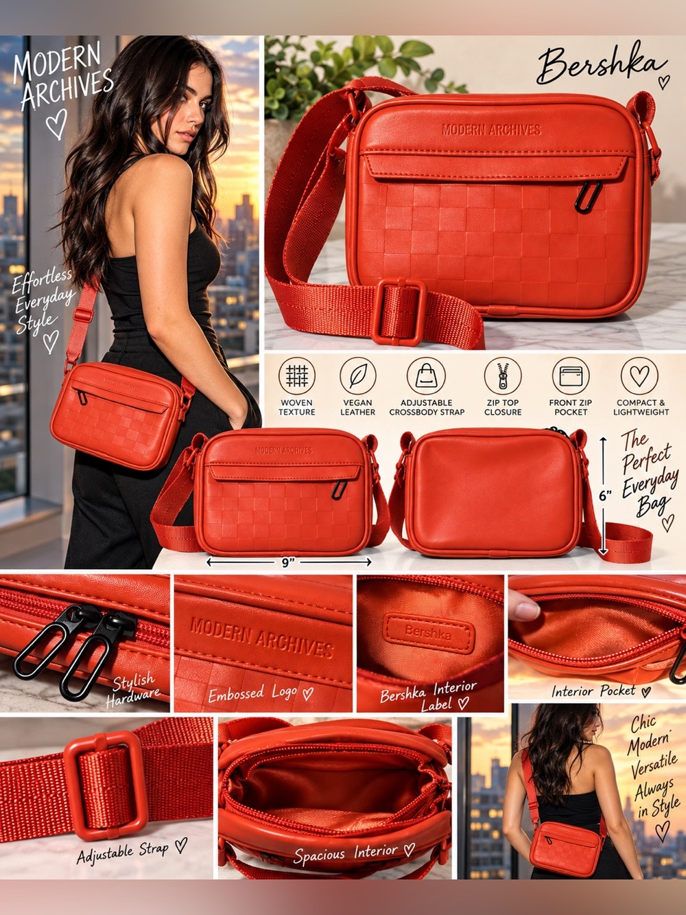 🍊 Modern Archives Orange Woven Crossbody Bag | Bershka
